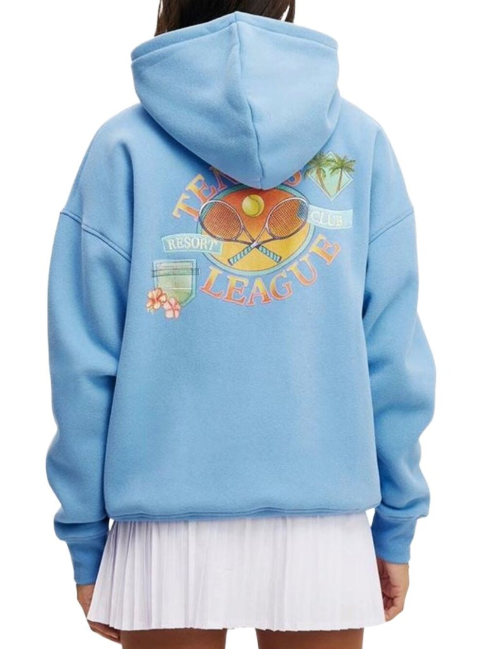 Blue Tennis League Plush Graphic Hoodie Oversized Fleece NWT L - Picture 3 of 10